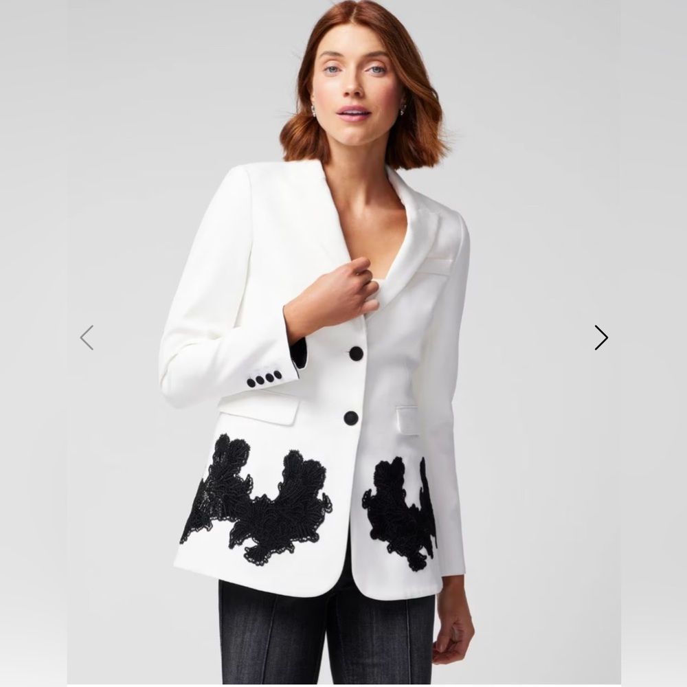 NEW White House Black Market Feminine Lace Tuxedo Tailored Long Blazer size 6